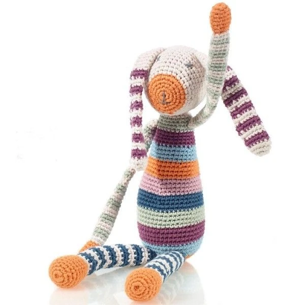 Doudou Hochet Lapin Rayé MultiColor 31cm Pebble® Maille Crochet Coton Bio - Doudou Bébé Bio 1 Doudou Hochet Lapin Rayé MultiColor 31cm Pebble® Maille Crochet Coton Bio - Doudou Bébé Bio