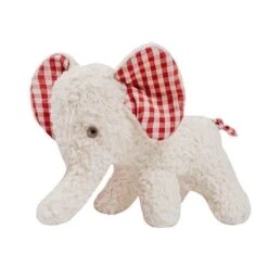 Doudou Peluche Efie Petit Elephant Naturel Blanc & Vichy 20 Cm - Jouet Bio GOTS