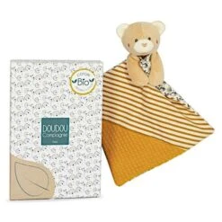 Sigikid Promos Magasin -Sigikid Promos Magasin doudou plat bebe l ours raye ocre 20cm coton bio doudou et compagnie doudou bio francais 1