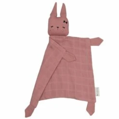 Doudou Plat Carré Lapin CeriseFabelab® Mousseline Coton Bio GOTS- Doudou Bio Scandinave