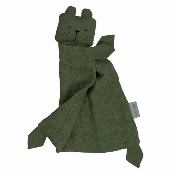 Doudou Plat Carré Ours Olive Fabelab® Mousseline Coton Bio GOTS- Doudou Bio Scandinave 2 Doudou Plat Carré Ours Olive Fabelab® Mousseline Coton Bio GOTS- Doudou Bio Scandinave – Image 2