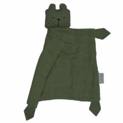 Doudou Plat Carré Ours Olive Fabelab® Mousseline Coton Bio GOTS- Doudou Bio Scandinave