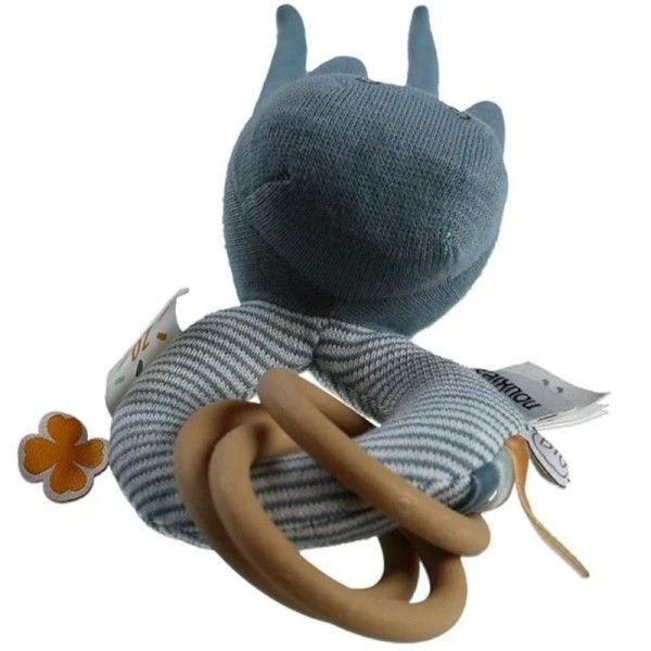 Hochet Attache Tétine & Anneau De Dentition Coton Bio & CaoutchoucÂne Paco Bleu Noukie's® - Bébé Bio 3 Hochet Attache Tétine & Anneau De Dentition Coton Bio & CaoutchoucÂne Paco Bleu Noukie's® - Bébé Bio – Image 3