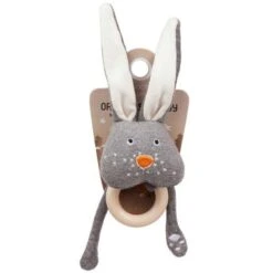Hochet Bio & Anneau De Dentition Lapin Gris Wooly Organic® Coton Bio 12 Cm - Doudou Bio GOTS