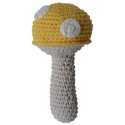 Hochet Bio En Crochet Coton Bio Champignon Jaune APunt Barcelona®- Hochets Bébé Bio