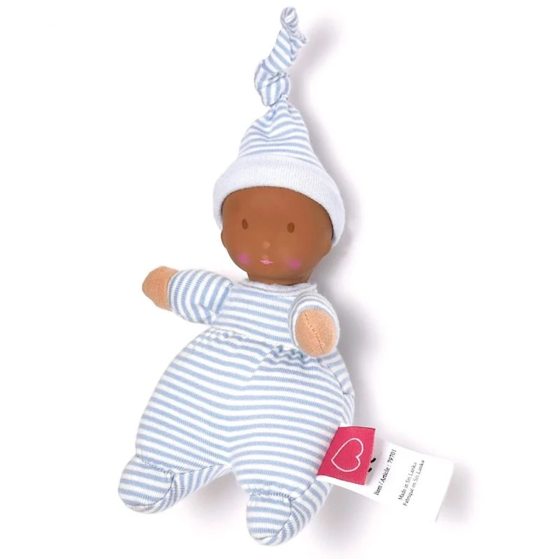 Poupée De Chiffon Premier âge Bleue Rayée Teint Halé 22 Cm Tête Caoutchouc NaturelBonikka - Poupée Naissance 3 Poupée De Chiffon Premier âge Bleue Rayée Teint Halé 22 Cm Tête Caoutchouc NaturelBonikka - Poupée Naissance – Image 3