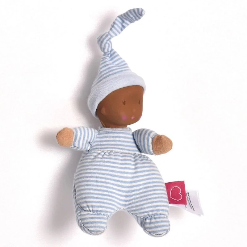 Poupée De Chiffon Premier âge Bleue Rayée Teint Halé 22 Cm Tête Caoutchouc NaturelBonikka - Poupée Naissance 4 Poupée De Chiffon Premier âge Bleue Rayée Teint Halé 22 Cm Tête Caoutchouc NaturelBonikka - Poupée Naissance – Image 4