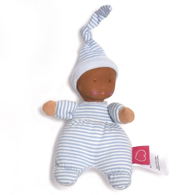 Poupée De Chiffon Premier âge Bleue Rayée Teint Halé 22 Cm Tête Caoutchouc NaturelBonikka - Poupée Naissance 1 Poupée De Chiffon Premier âge Bleue Rayée Teint Halé 22 Cm Tête Caoutchouc NaturelBonikka - Poupée Naissance