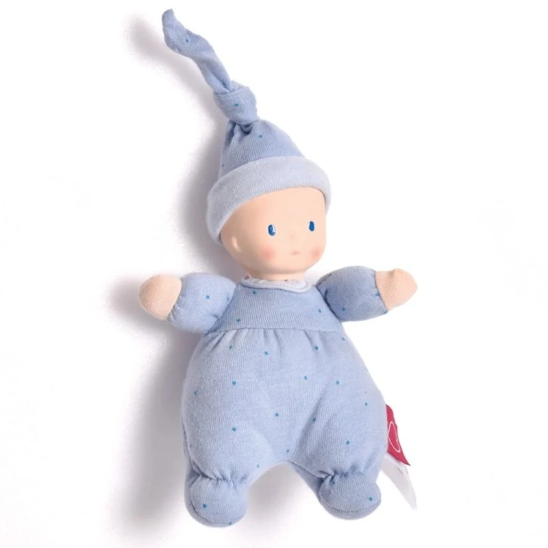 Poupée De Chiffon Premier âge Bleue à Pois 22 Cm Tête Caoutchouc NaturelBonikka - Poupée Naissance 3 Poupée De Chiffon Premier âge Bleue à Pois 22 Cm Tête Caoutchouc NaturelBonikka - Poupée Naissance – Image 3