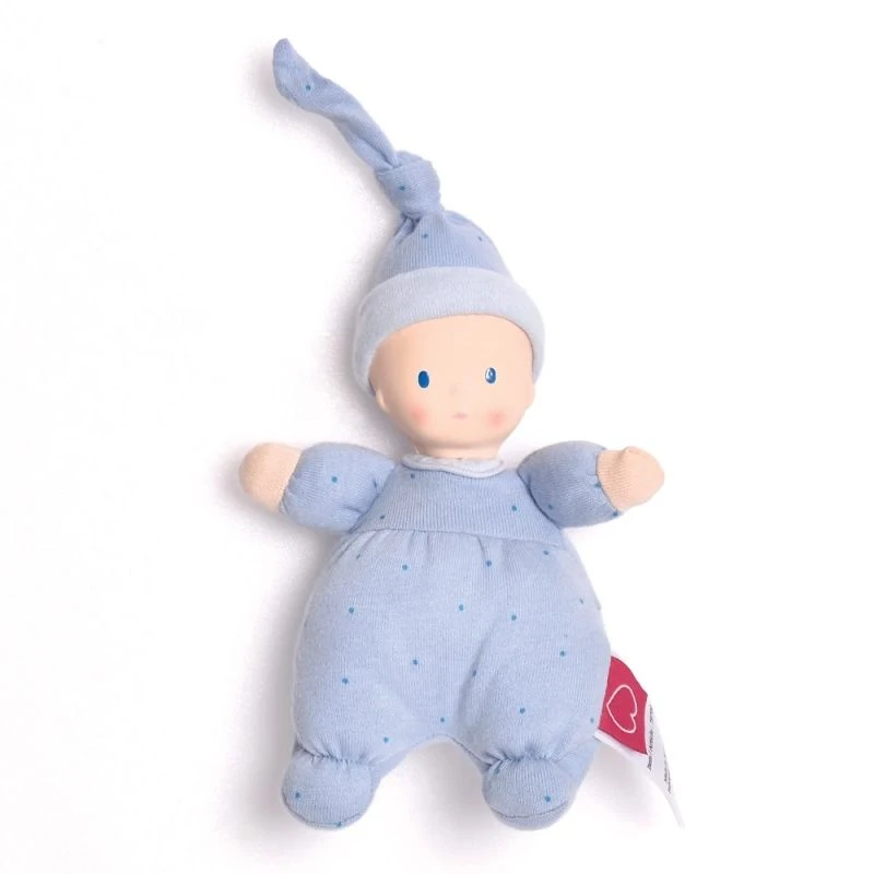Poupée De Chiffon Premier âge Bleue à Pois 22 Cm Tête Caoutchouc NaturelBonikka - Poupée Naissance 1 Poupée De Chiffon Premier âge Bleue à Pois 22 Cm Tête Caoutchouc NaturelBonikka - Poupée Naissance